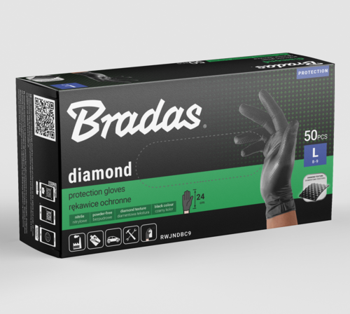 Bradas rękawiczki nitrylowe DIAMOND / rozmiar  L 50szt. / CZARNE 2
