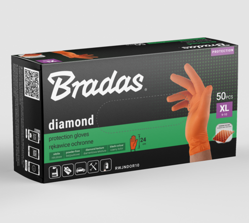 Bradas rękawiczki nitrylowe DIAMOND / rozmiar XL 50szt. / pomarańczowe 2