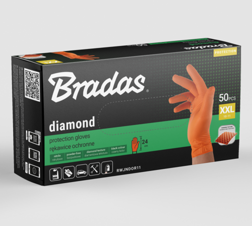 Bradas rękawiczki nitrylowe DIAMOND / rozmiar XXL 50szt. / pomarańczowe 2