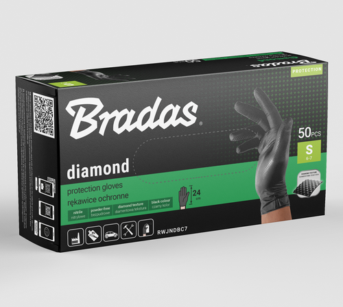 Bradas rękawiczki nitrylowe DIAMOND / rozmiar   S 50szt. / CZARNE 2