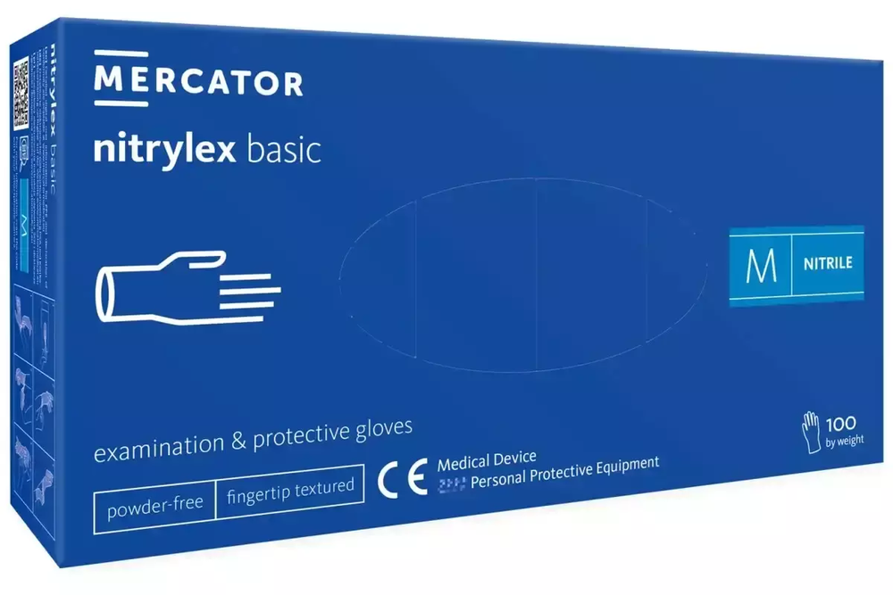 Mercator rękawiczki nitrylowe bezpudrowe niebieskie  M 100szt. 1