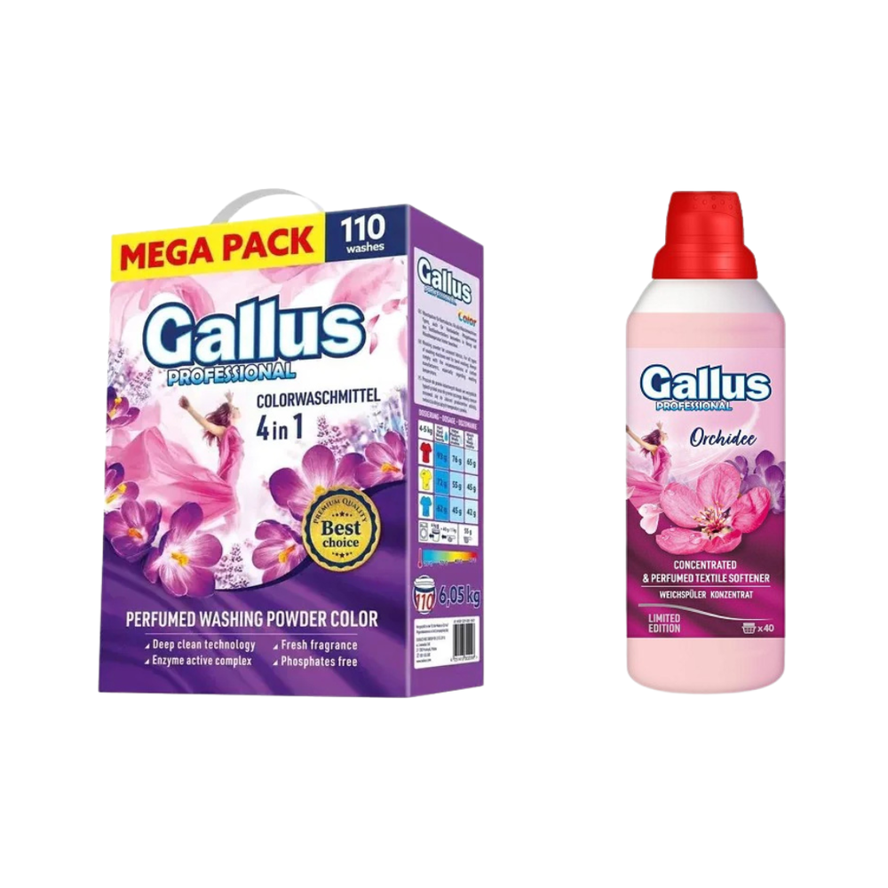 Zestaw proszek Gallus 6,05kg kolor + koncentrat do płukania 1l różowy Orchidea za 1zł! 1