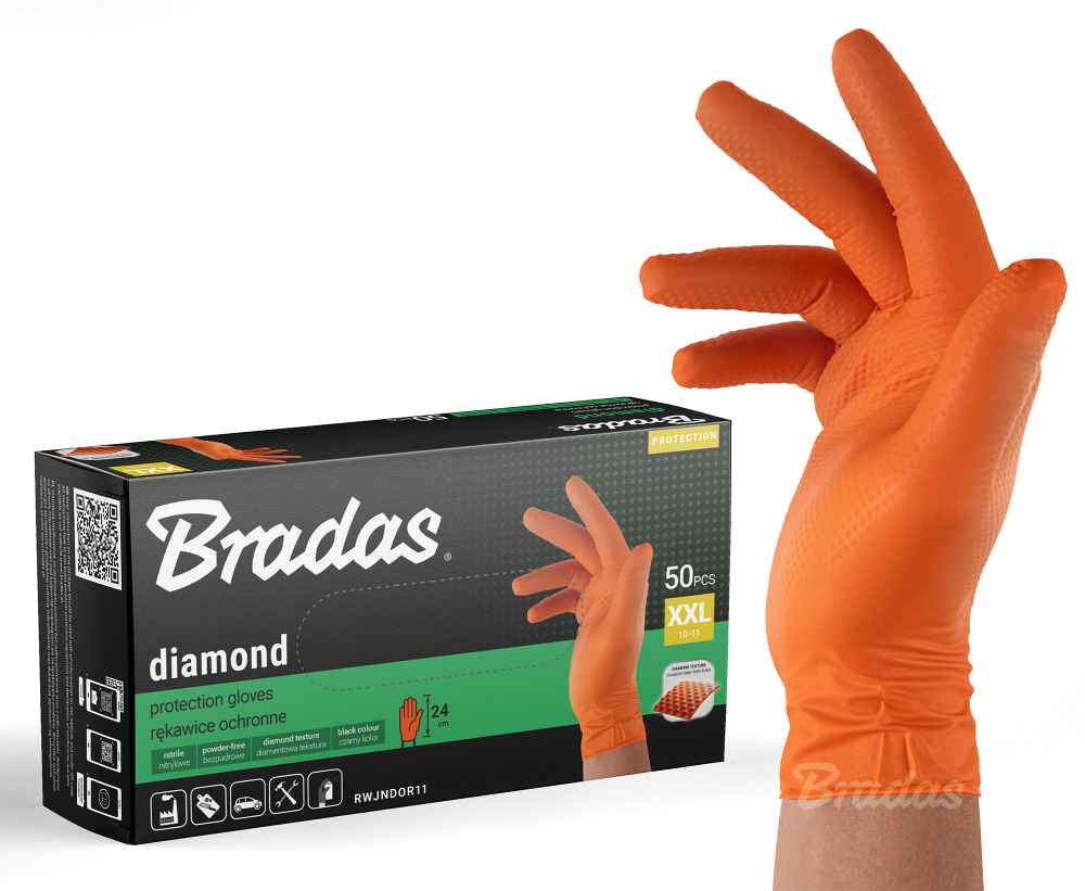 Bradas rękawiczki nitrylowe DIAMOND / rozmiar XXL 50szt. / pomarańczowe 1