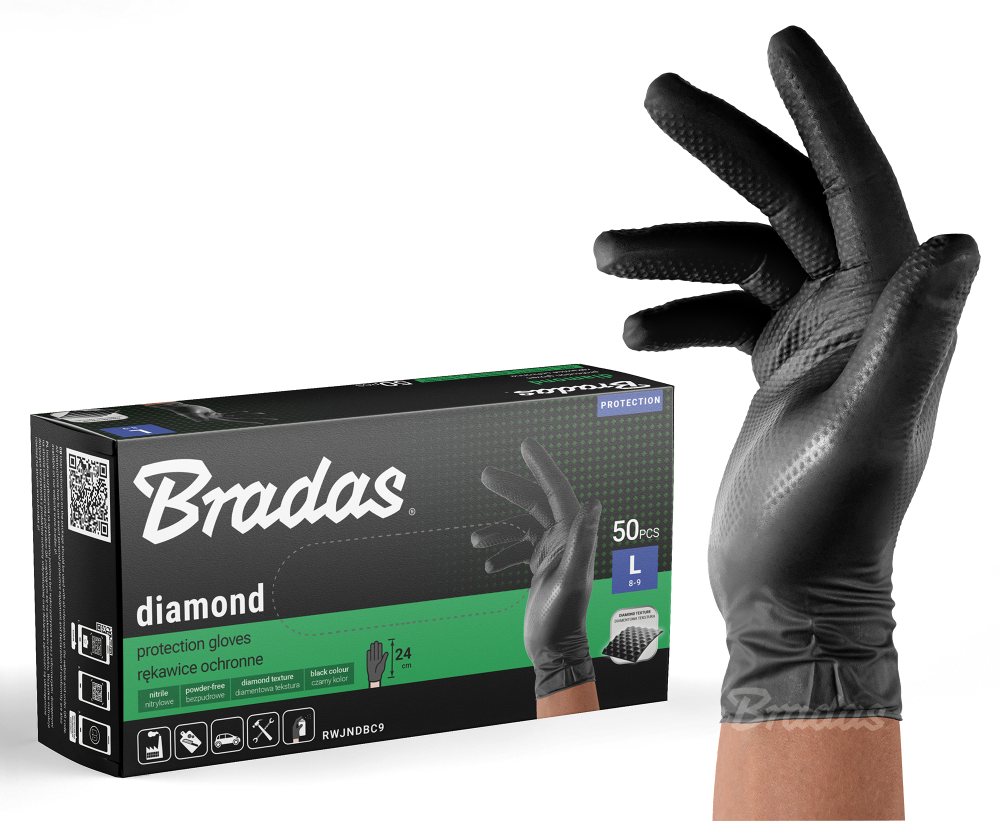 Bradas rękawiczki nitrylowe DIAMOND / rozmiar  L 50szt. / CZARNE 1