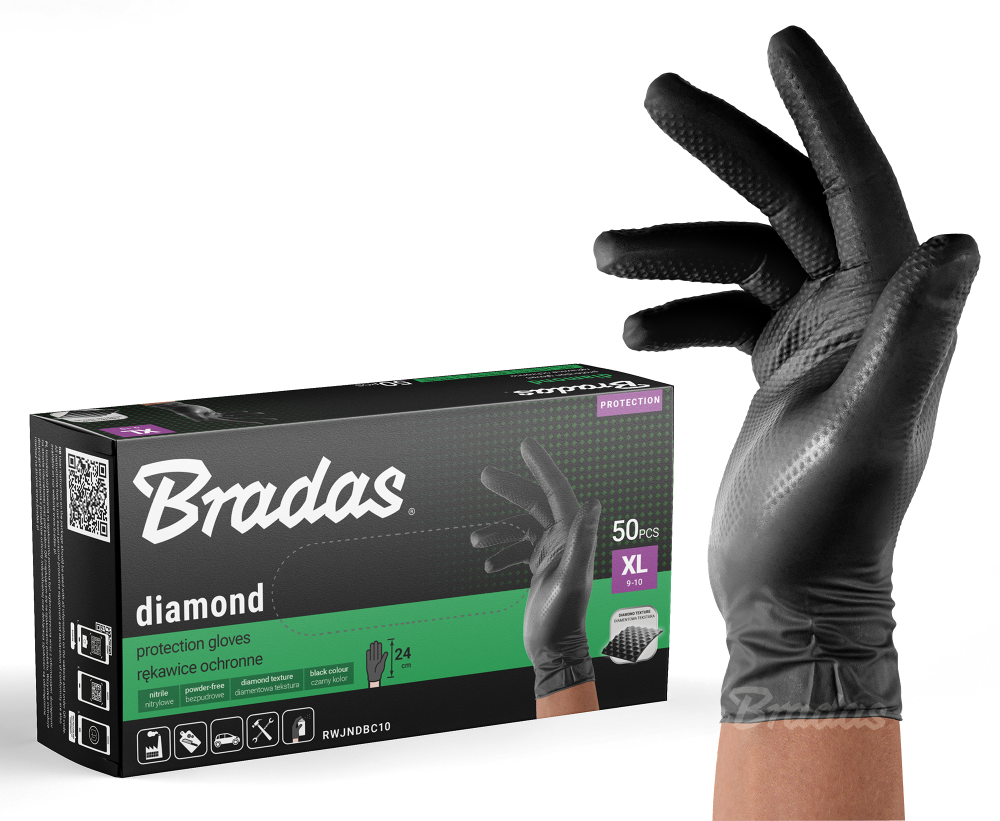 Bradas rękawiczki nitrylowe DIAMOND / rozmiar  XL 50szt. / CZARNE 1