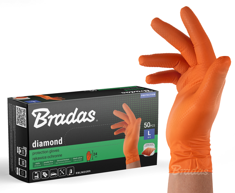 Bradas rękawiczki nitrylowe DIAMOND / rozmiar L 50szt. / pomarańczowe 1