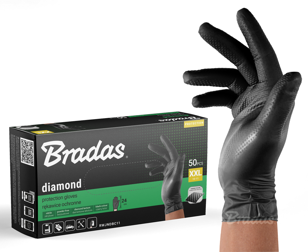 Bradas rękawiczki nitrylowe DIAMOND / rozmiar  XXL 50szt. / CZARNE 1