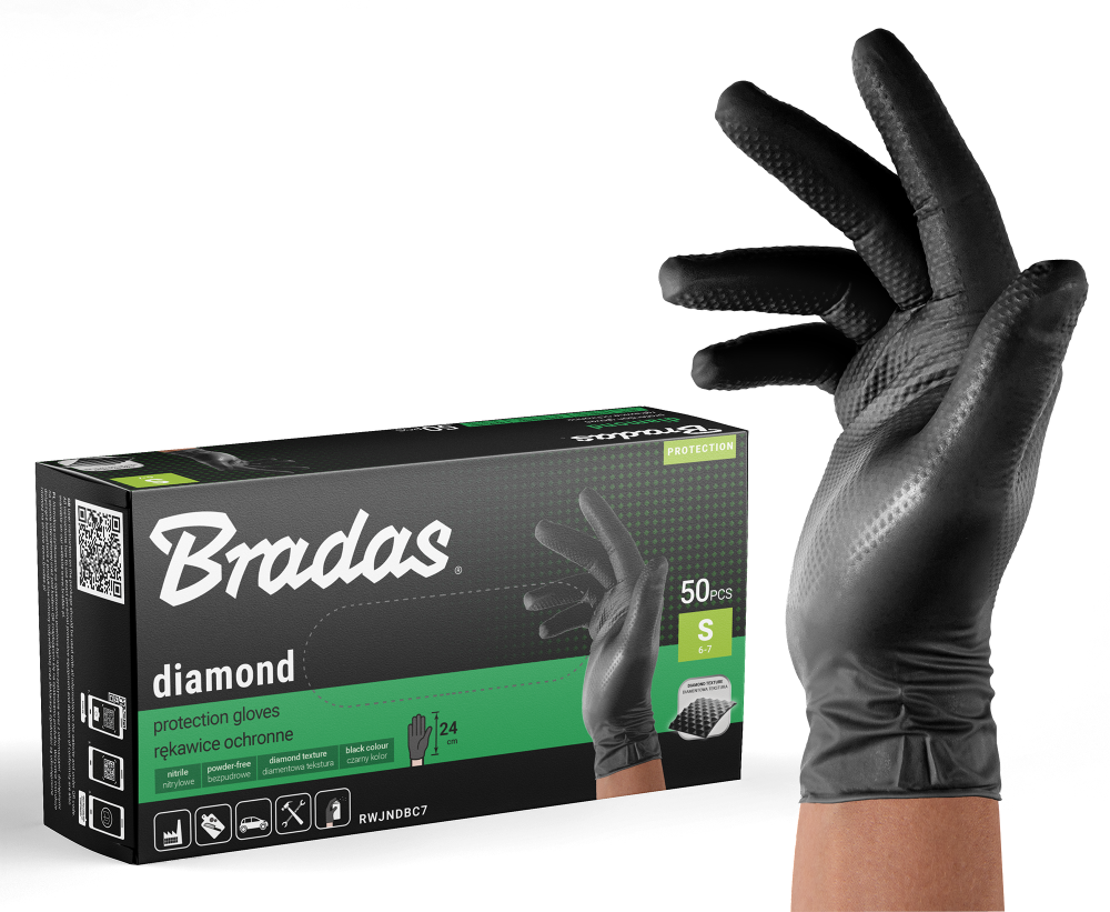 Bradas rękawiczki nitrylowe DIAMOND / rozmiar   S 50szt. / CZARNE 1
