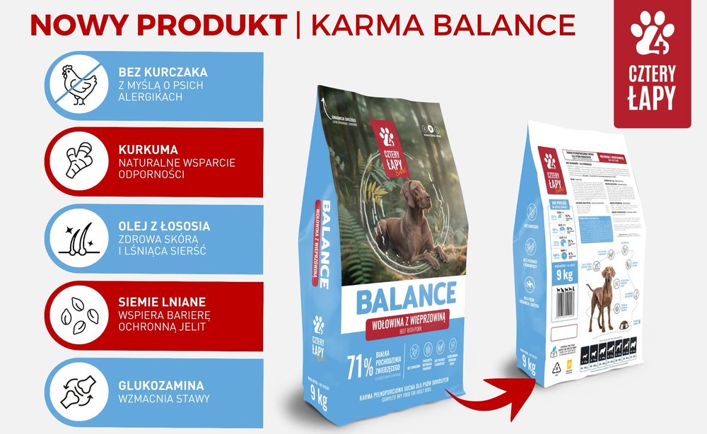 4 łapy 9kg wołowina z wieprzowiną / BALANCE 1