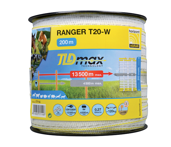 Horizont szpula z taśmą Ranger 20mm / 200m biało-żółta 1