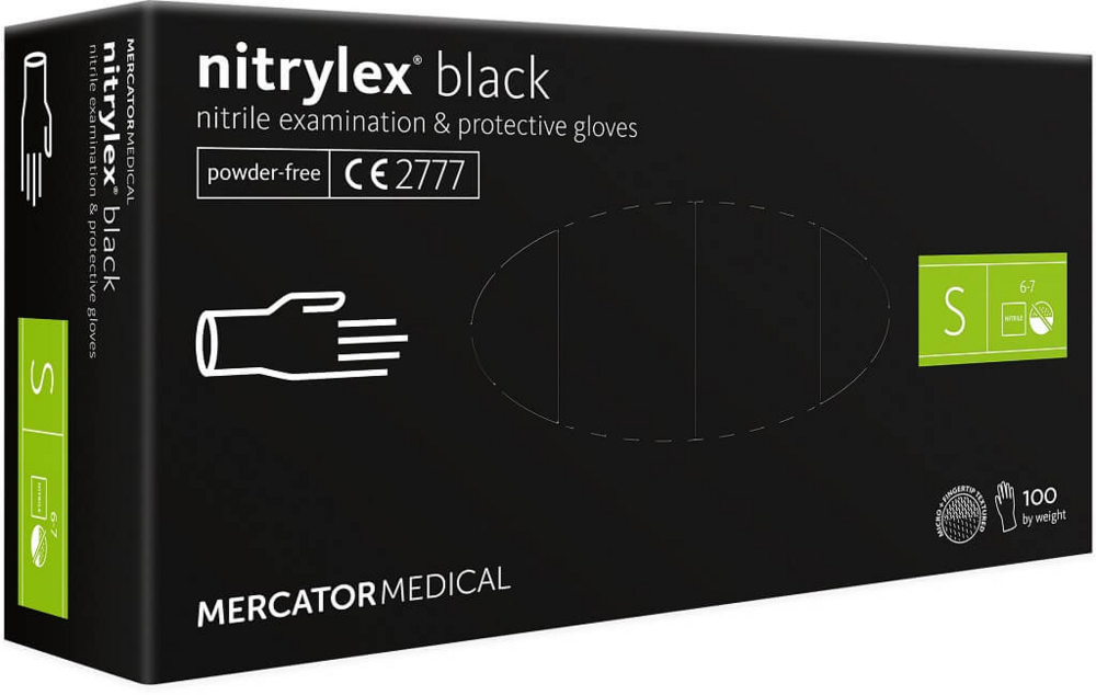 Mercator rękawiczki nitrylowe bezpudrowe czarne   S 100szt. 1