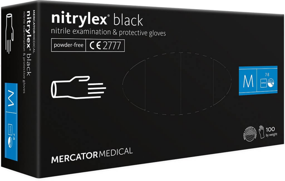 Mercator rękawiczki nitrylowe bezpudrowe czarne  M 100szt. 1