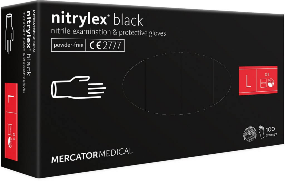 Mercator rękawiczki nitrylowe bezpudrowe czarne L 100szt. 1