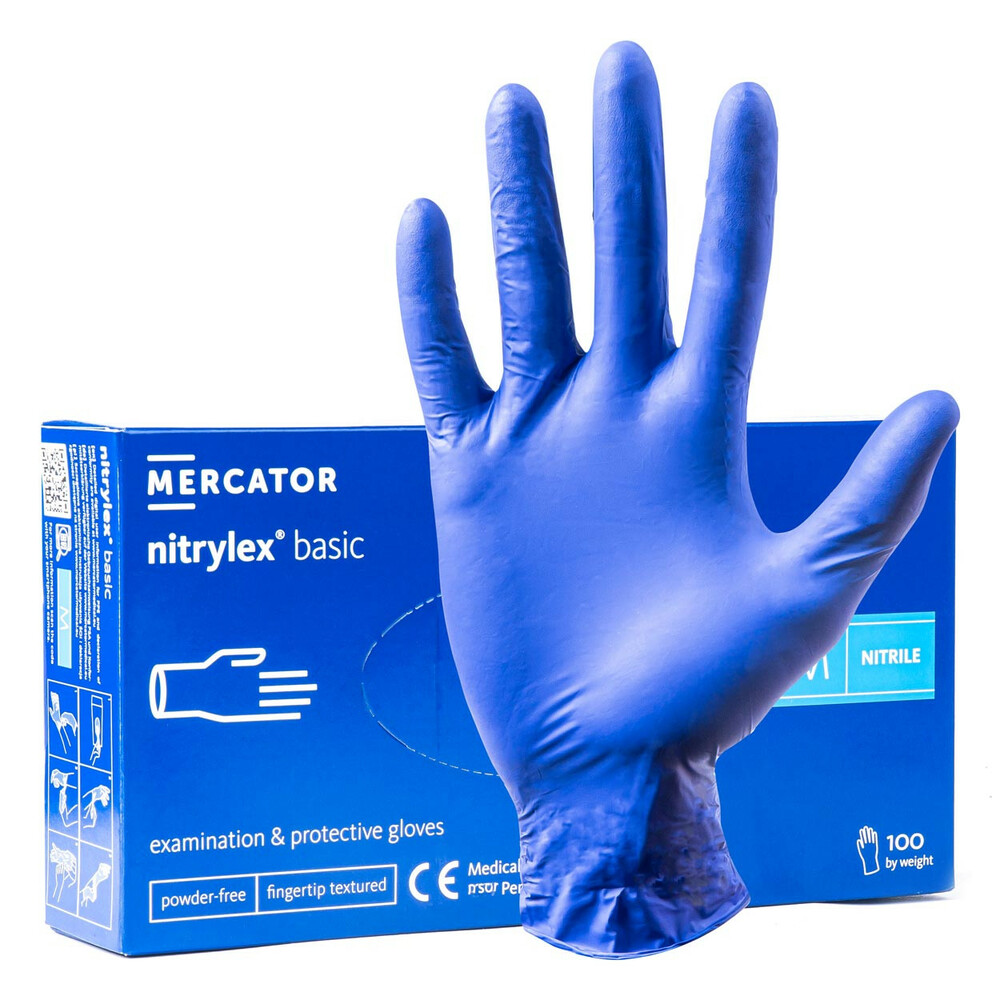 Mercator rękawiczki nitrylowe bezpudrowe niebieskie  M 100szt. 1