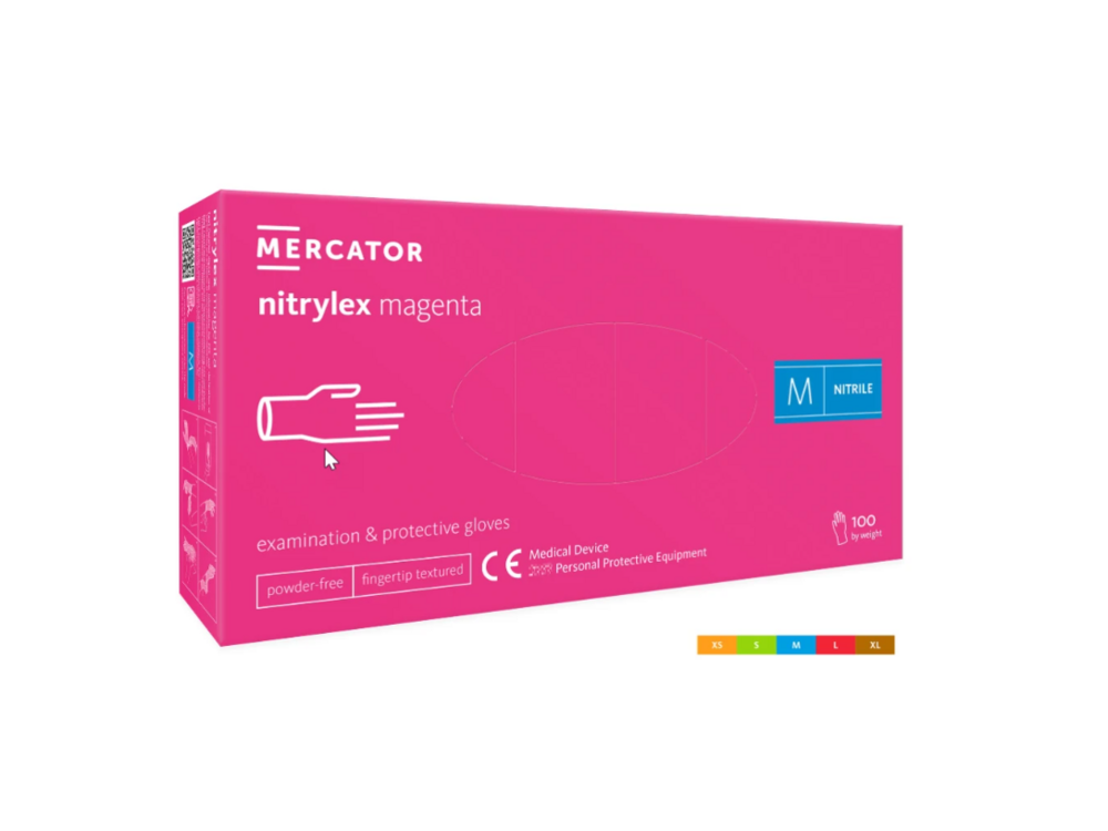 Mercator rękawiczki nitrylowe bezpudrowe różowe  M 100szt. 1