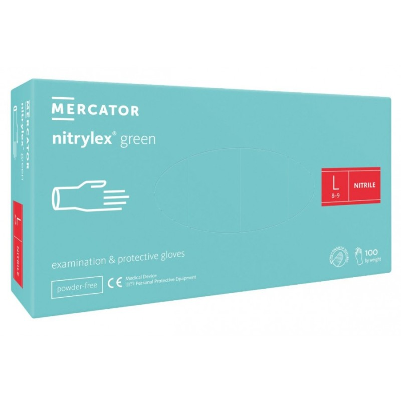 Mercator rękawiczki nitrylowe bezpudrowe zielone L 100szt. 1