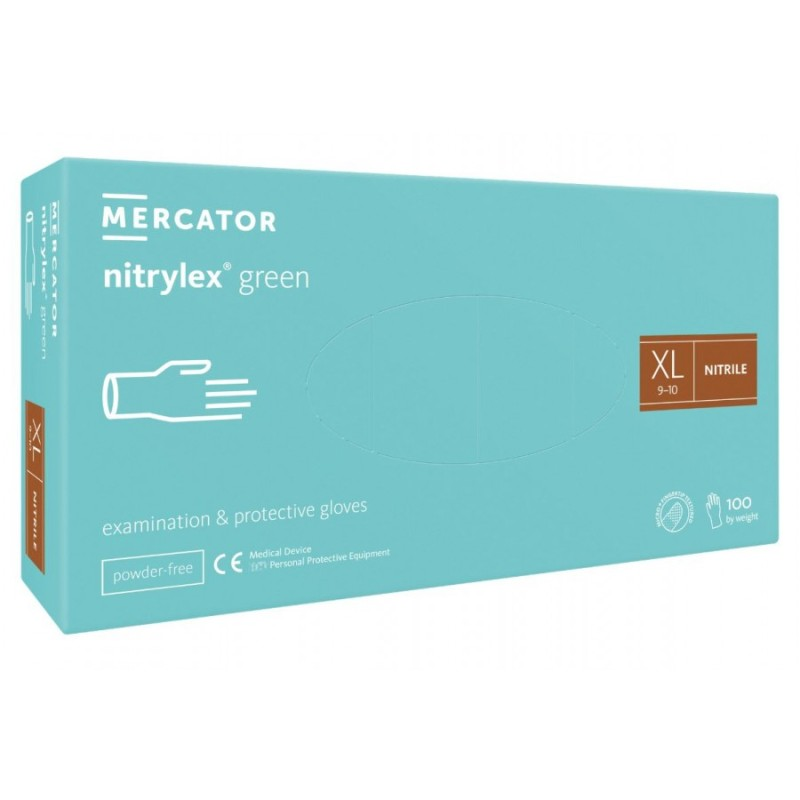 Mercator rękawiczki nitrylowe bezpudrowe zielone XL 100szt. 1