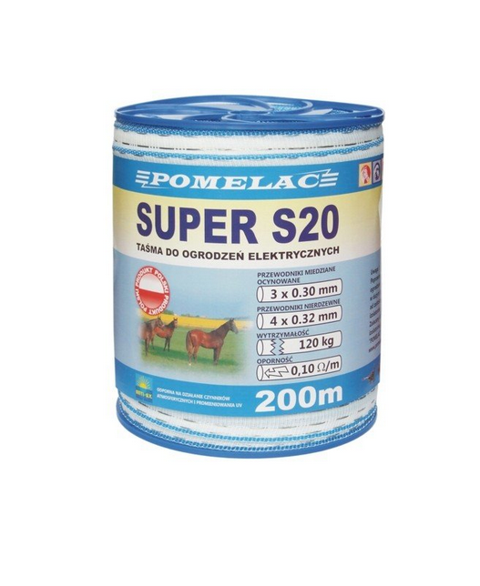 Pomelac Szpula z taśmą Super S20 / 200m biało-niebieska 1