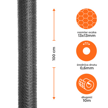 Siatka hexagonalna OC 13mm x 13mm/0.6mm/100cm/10m 1