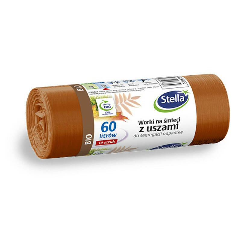 Stella worki do segregacji 60l/14szt z uszami bio brąz 1