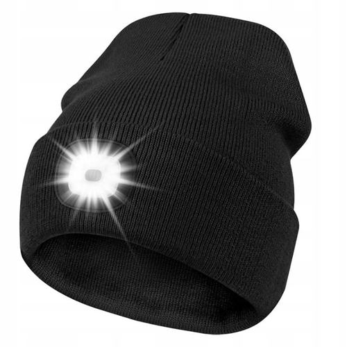 Czapka dziana z latarką czarna 1